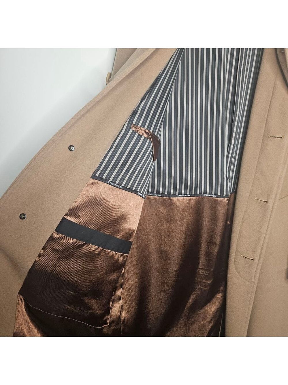 Jones New York Vintage Swinton Wool Cashmere Overcoat Men 44R Brown Long Coat - Picture 6 of 13